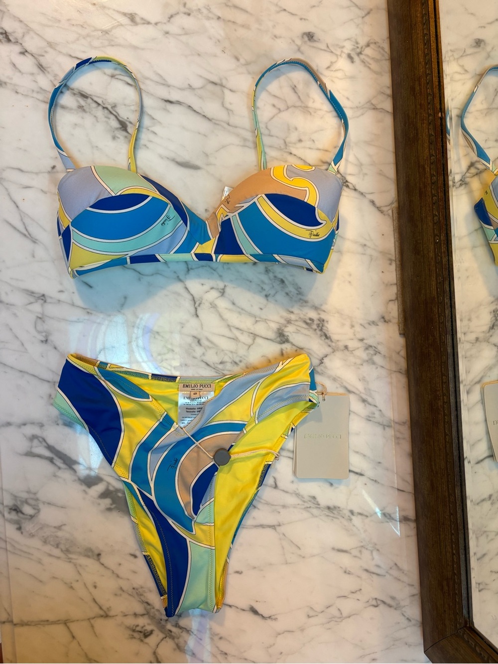Emilio Pucci Blue, Yellow Abstract Print Bikini size 40 IT